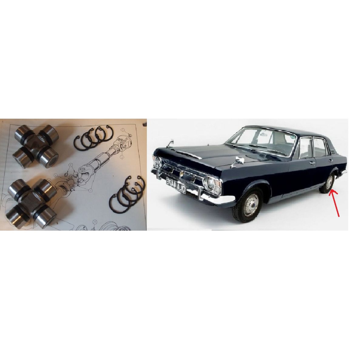 UNIVERSAL JOINTS x2 (Ford Zephyr Zodiac Mk4, MkIV) (** HALFSHAFT **) (1966- 72) 